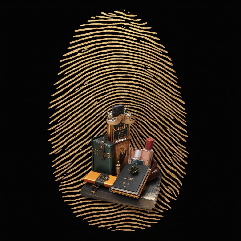 Golden Fingerprint Logo with Books and Gifts