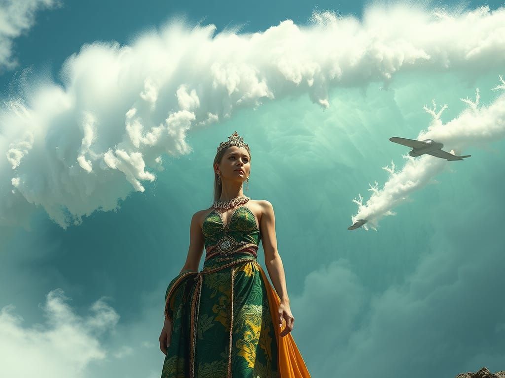 Eco-Futurist Goddess in Luxury Fashion Defies Dystopian Doom