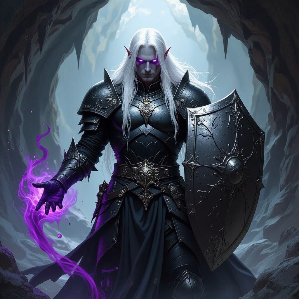 Dark Elf Cleric Wielding Magic in Cavern