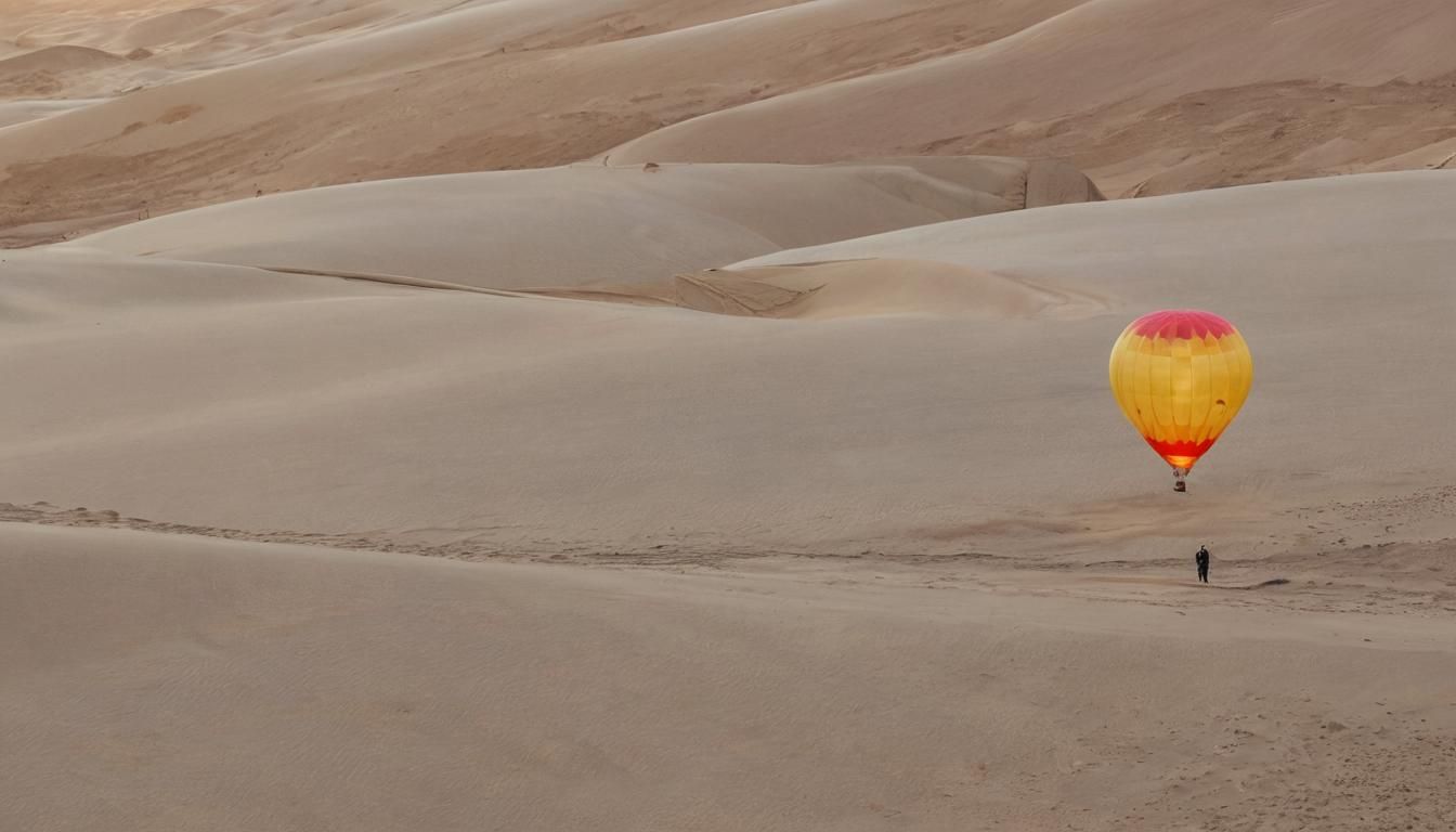 Dreamlike Surrealist Desert Cityscape with Hot Air Balloons