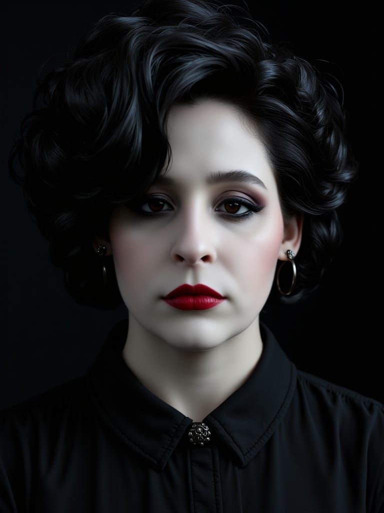 Gothic 80s Woman with Dramatic Makeup and Hair
