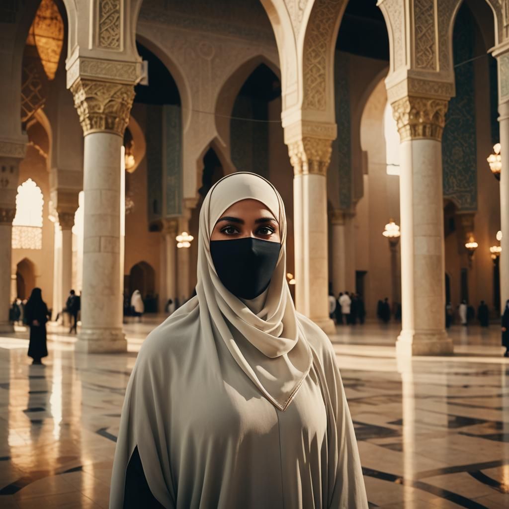 Muslim Woman with Niqab in Grand Mosque