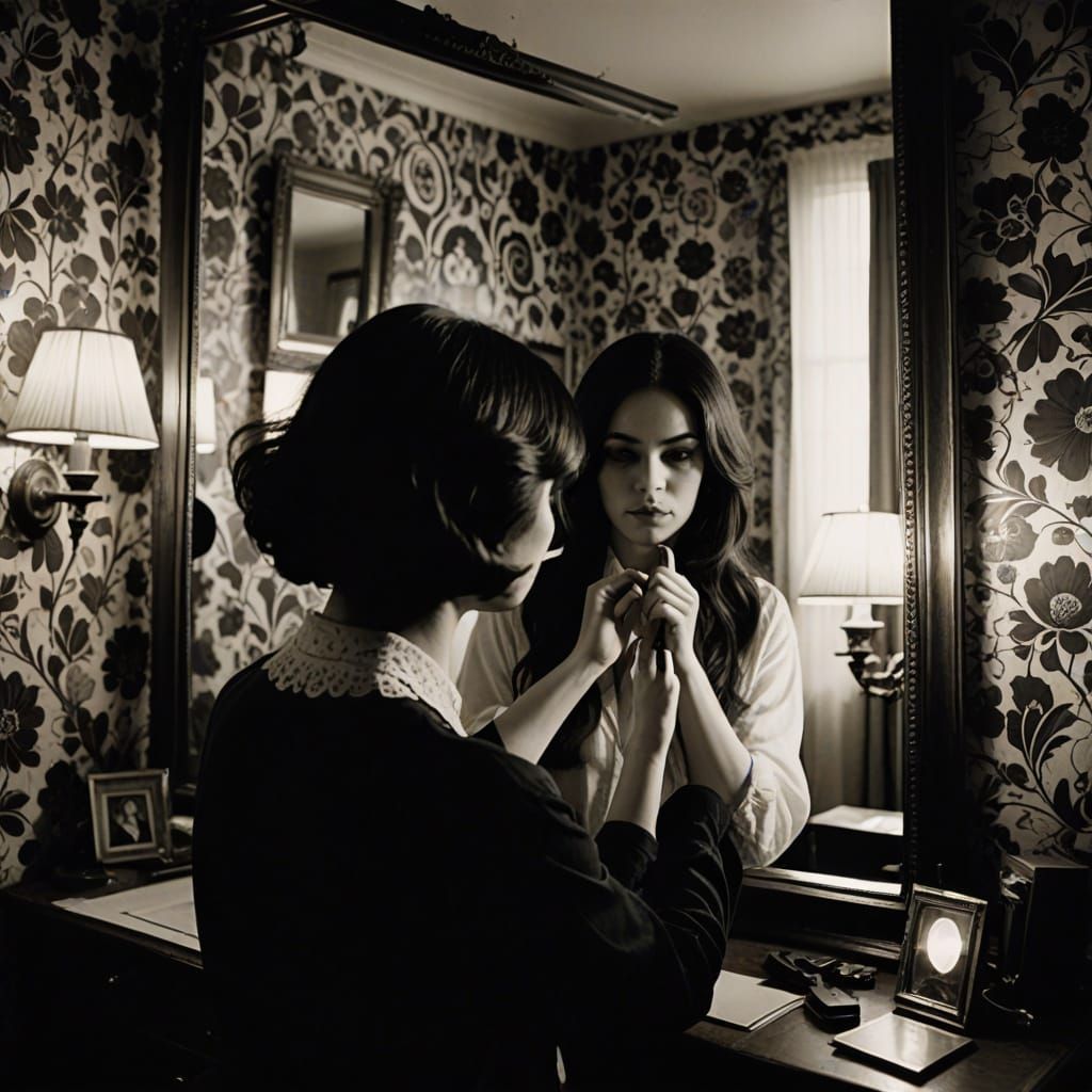 Grainy Polaroid of Woman Brushing Hair