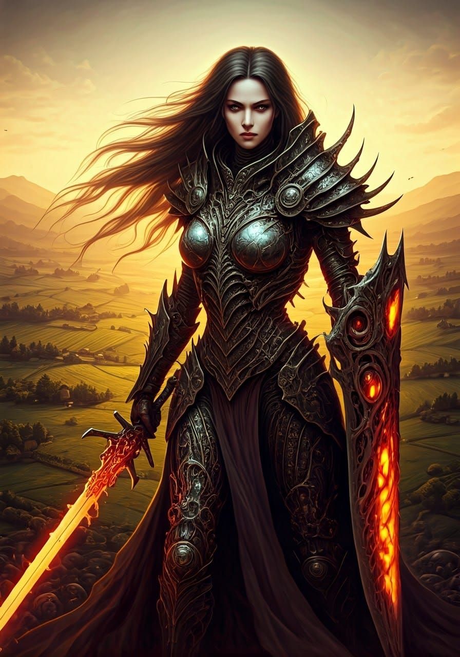 Cyberpunk Warrior Goddess in Dark, Biomechanical Armor