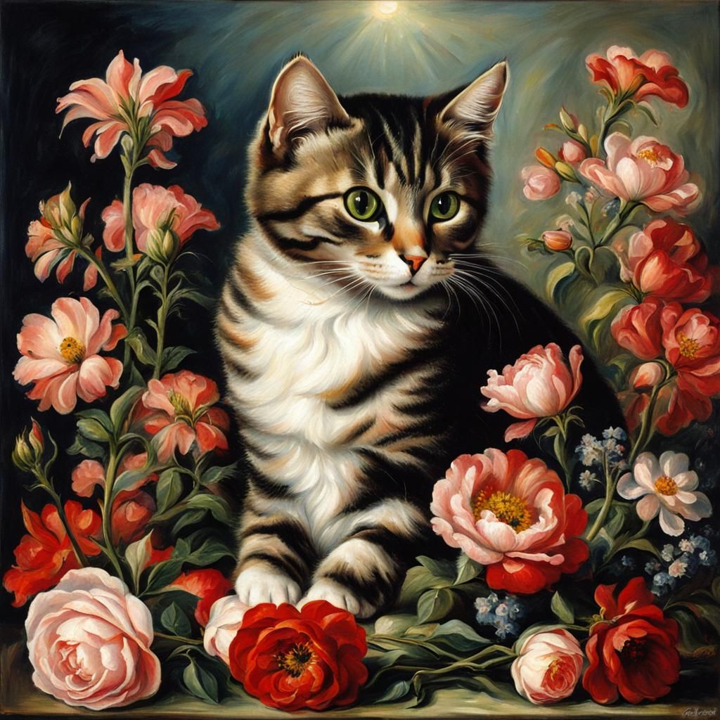 Cat on Pillow in Renaissance Mannerist Style