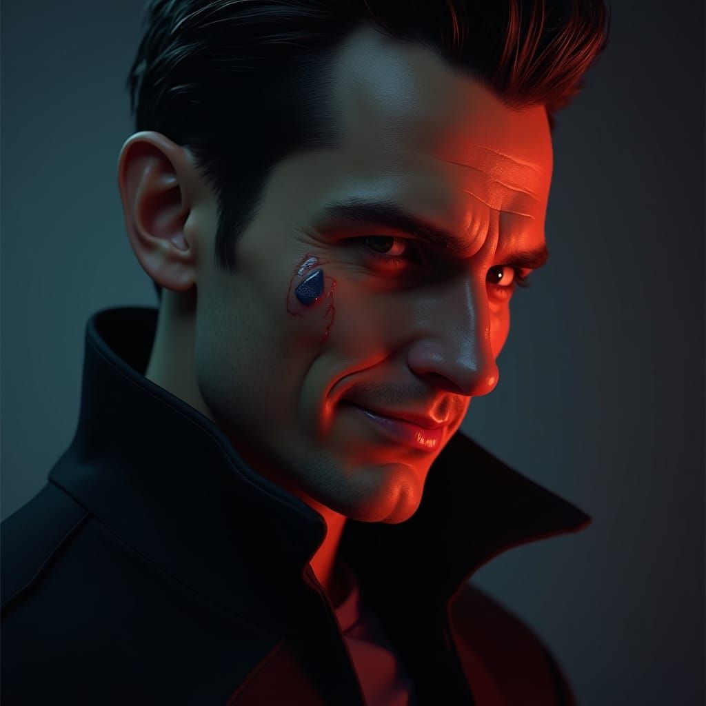 Mysterious Figure with Scar, Fantasy Matte Painting