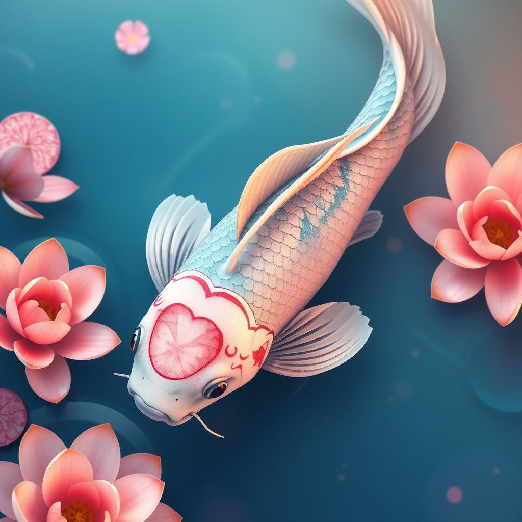 Japanese Koi Fish in Blues and Pinks