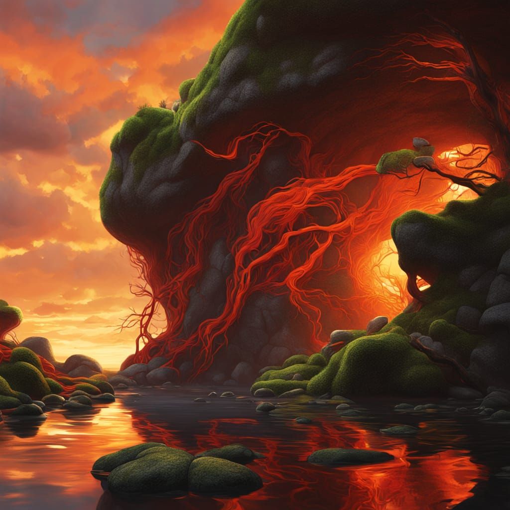 Futurist Sculpture Amidst Nature: Liquid Plastic and Amber B...