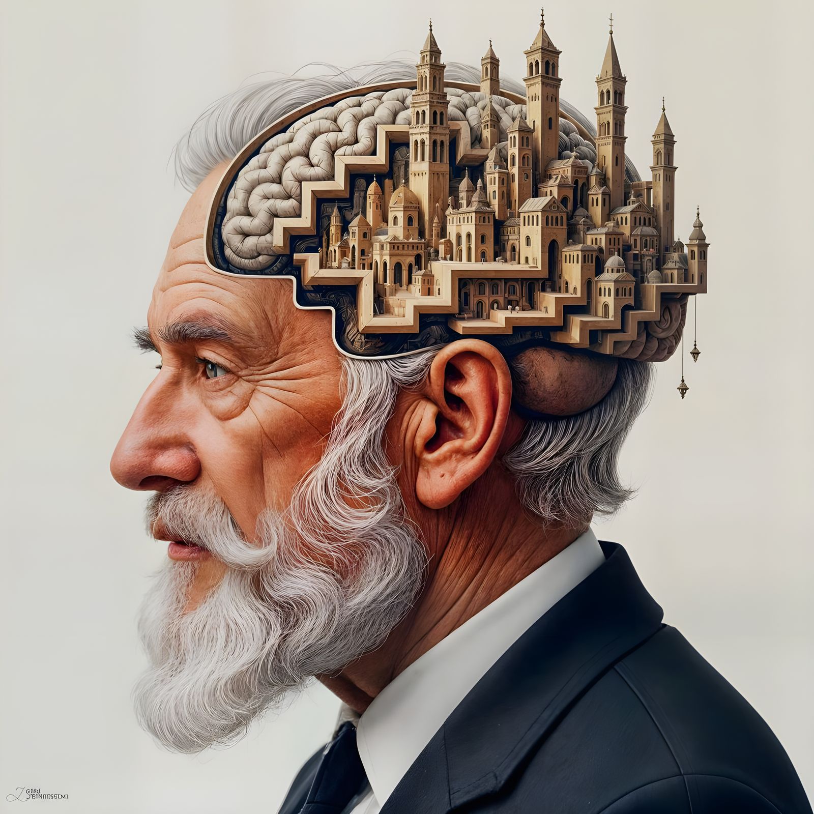 Escher-Style City Within an Old Man's Brain