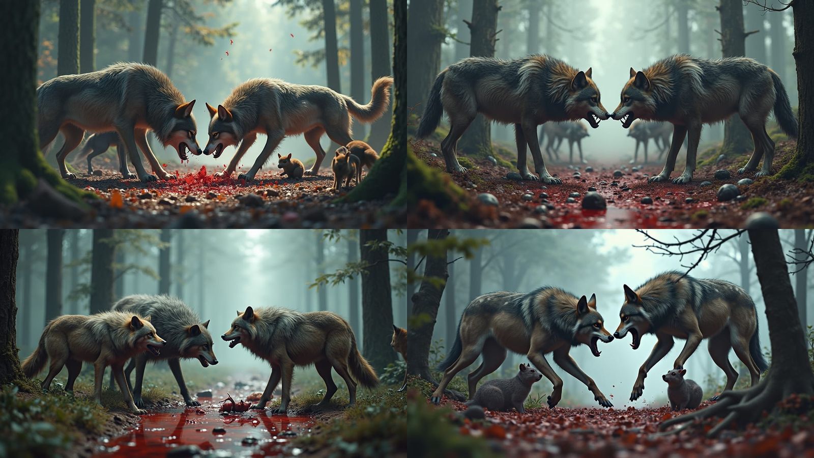 Wolves Battle Deer and Raccoons in Forest