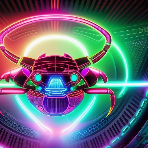 Neon Cyberpunk Crab in Synthwave Style