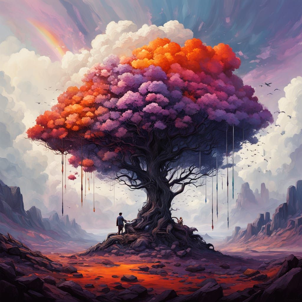 Surreal Blooms and Rainbow Clouds in Abstract Style