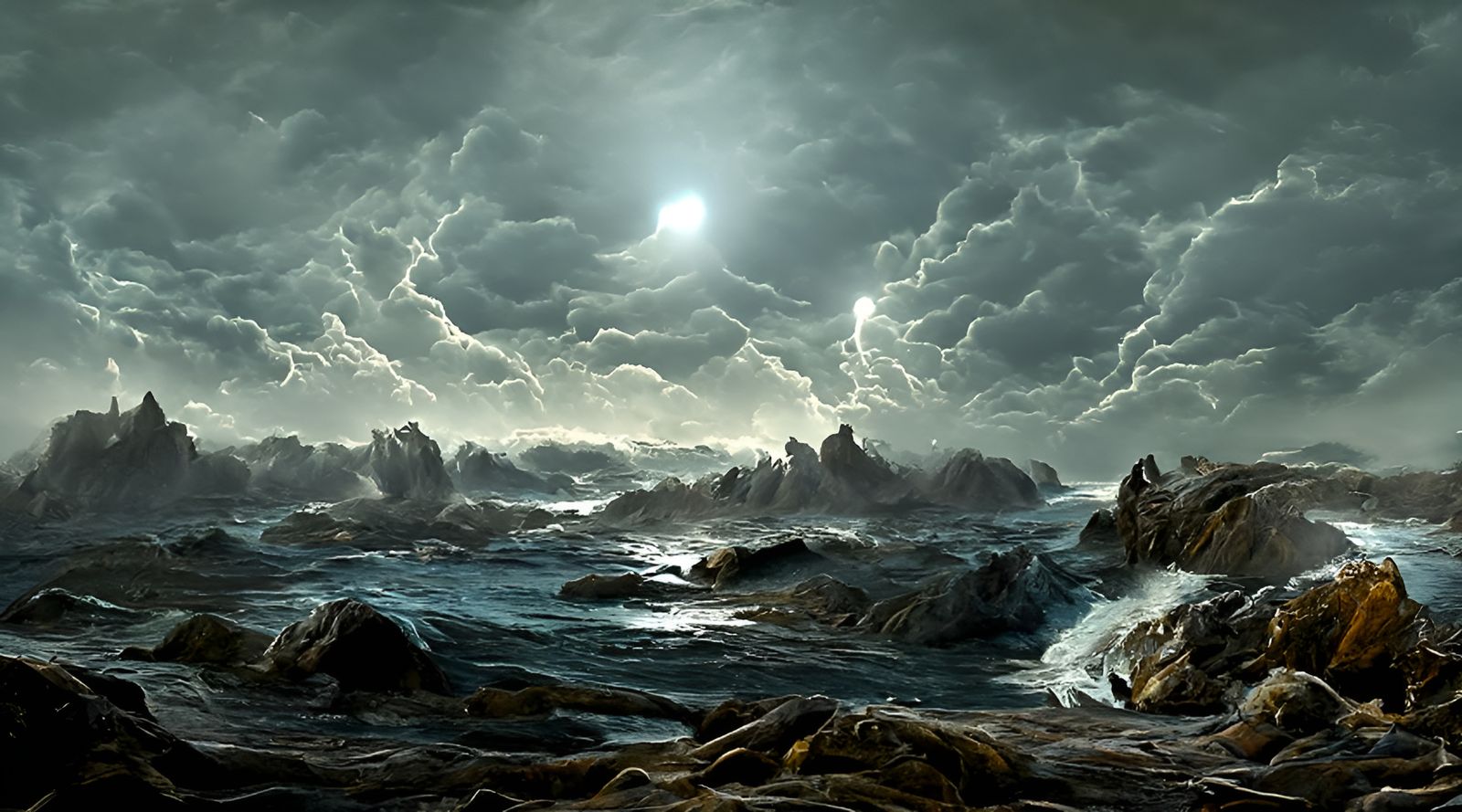Moonlit Stormy Seascape in Hyperrealistic Style