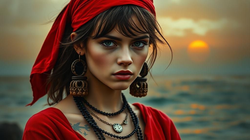 Intense Woman in Red: Cinematic Film Still