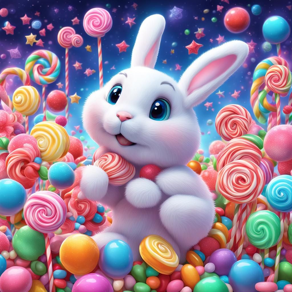 Whimsical Moon Bunny in Candy Art Style