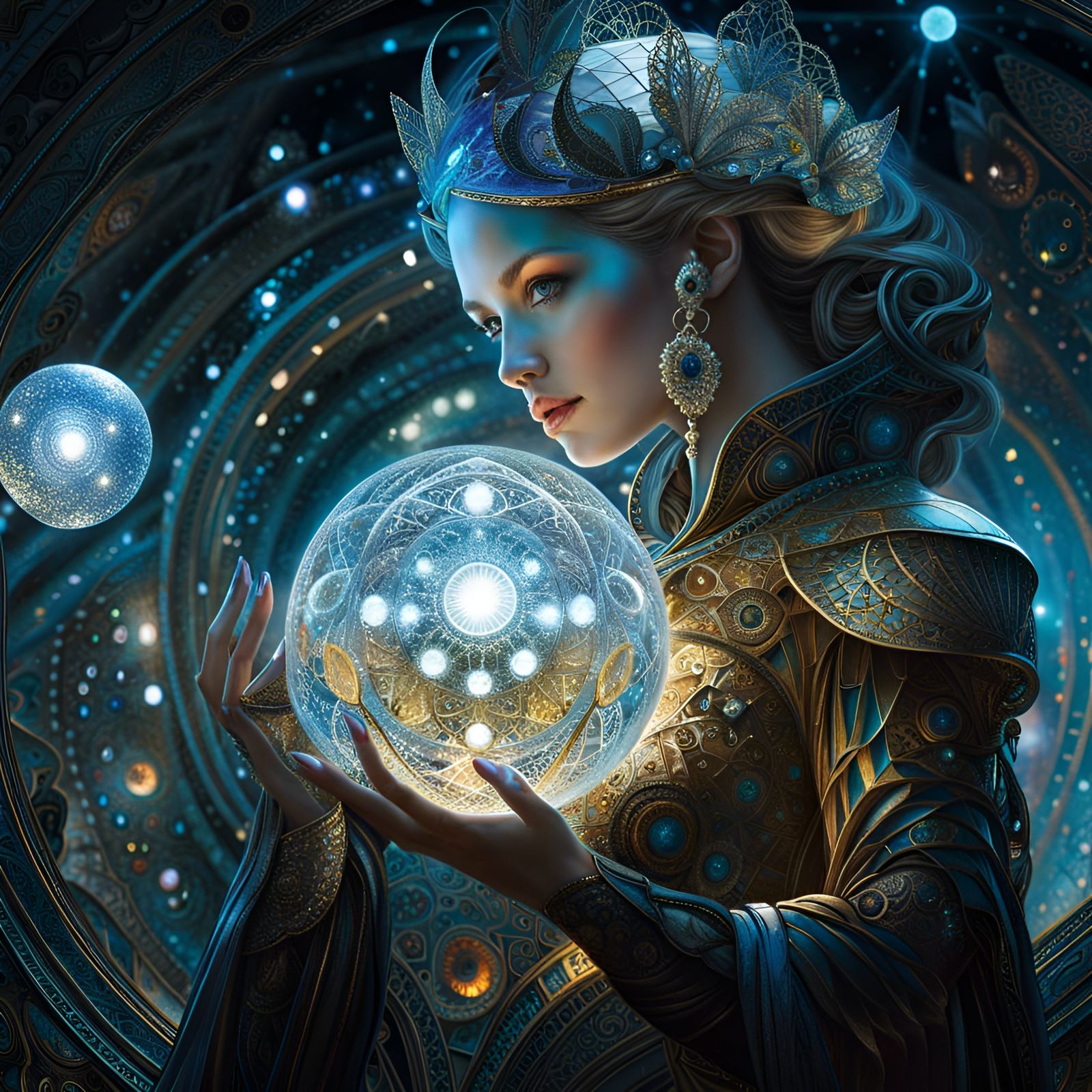 Fractal Woman Portrait in Fantasycore Style