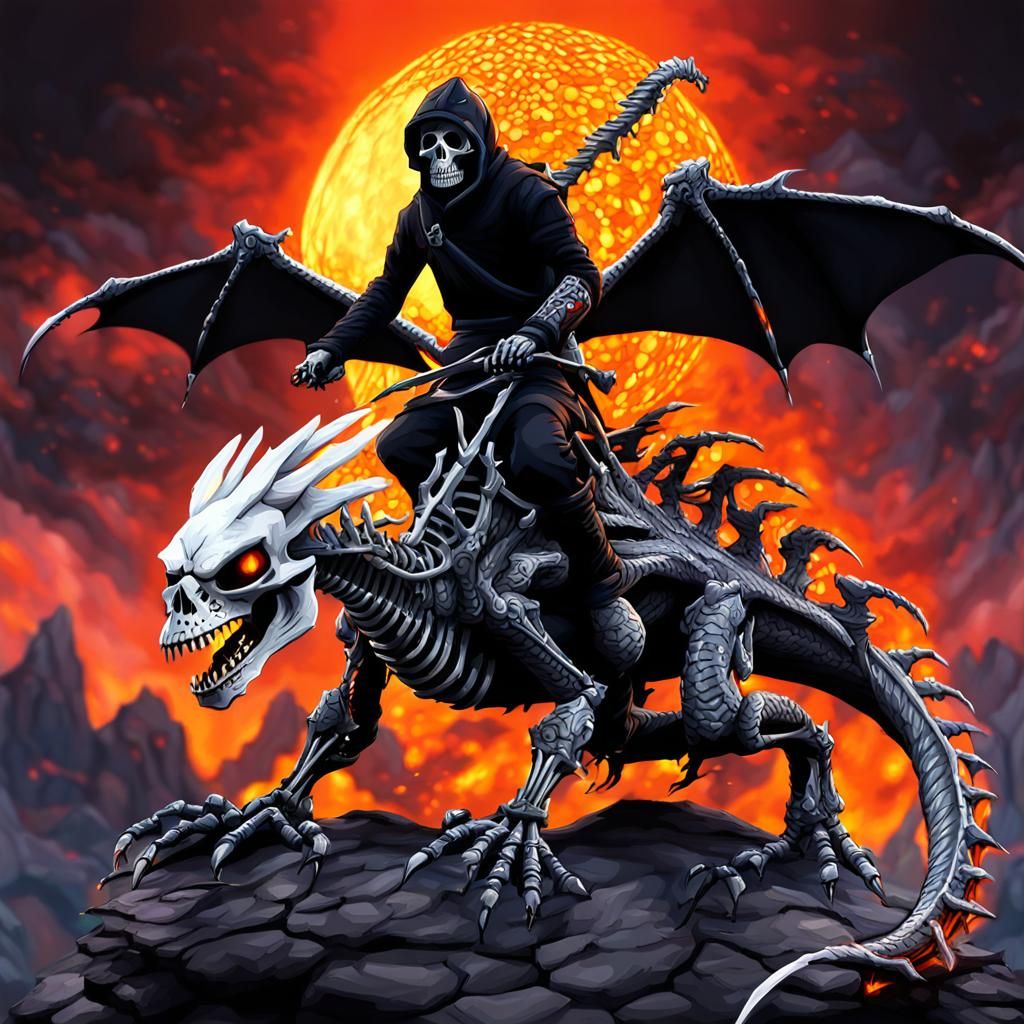 Skeleton Assassin Riding a Lava Dragon