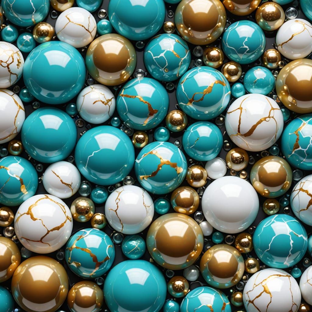 Vibrant Turquoise and Gold Beads in Shimmering Whites