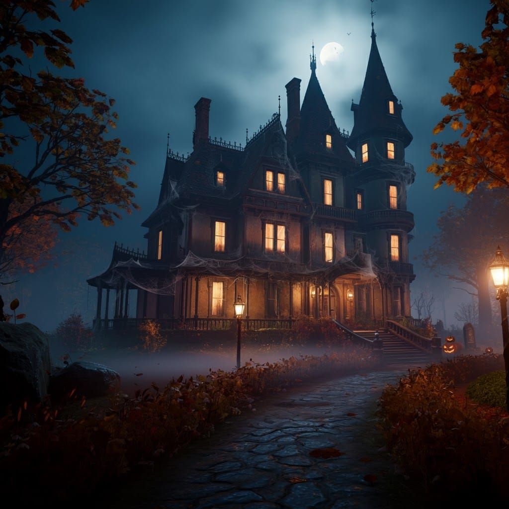 Mystical Halloween Mansion in Autumnal Colors