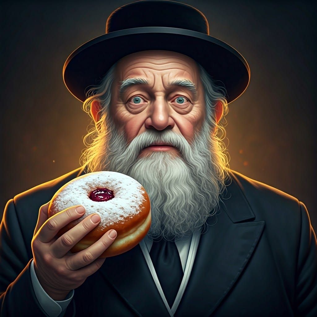 Surprised Hasidic Jew Devours Giant Donut in Hyper-Realistic...