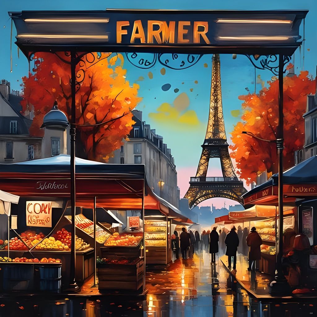 Parisian Farmer Market in Graffiti Art Style