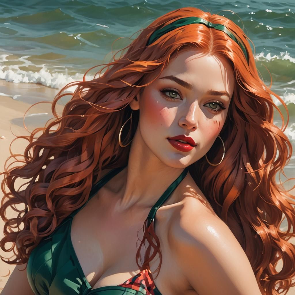 Flirty Princess at the Beach: Hyperdetailed Portrait