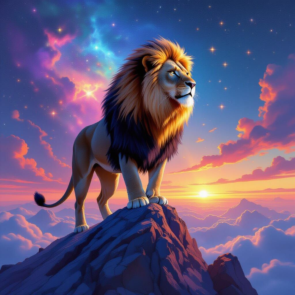 Starlight Lion on Crystal Peak Overlooking Nebula