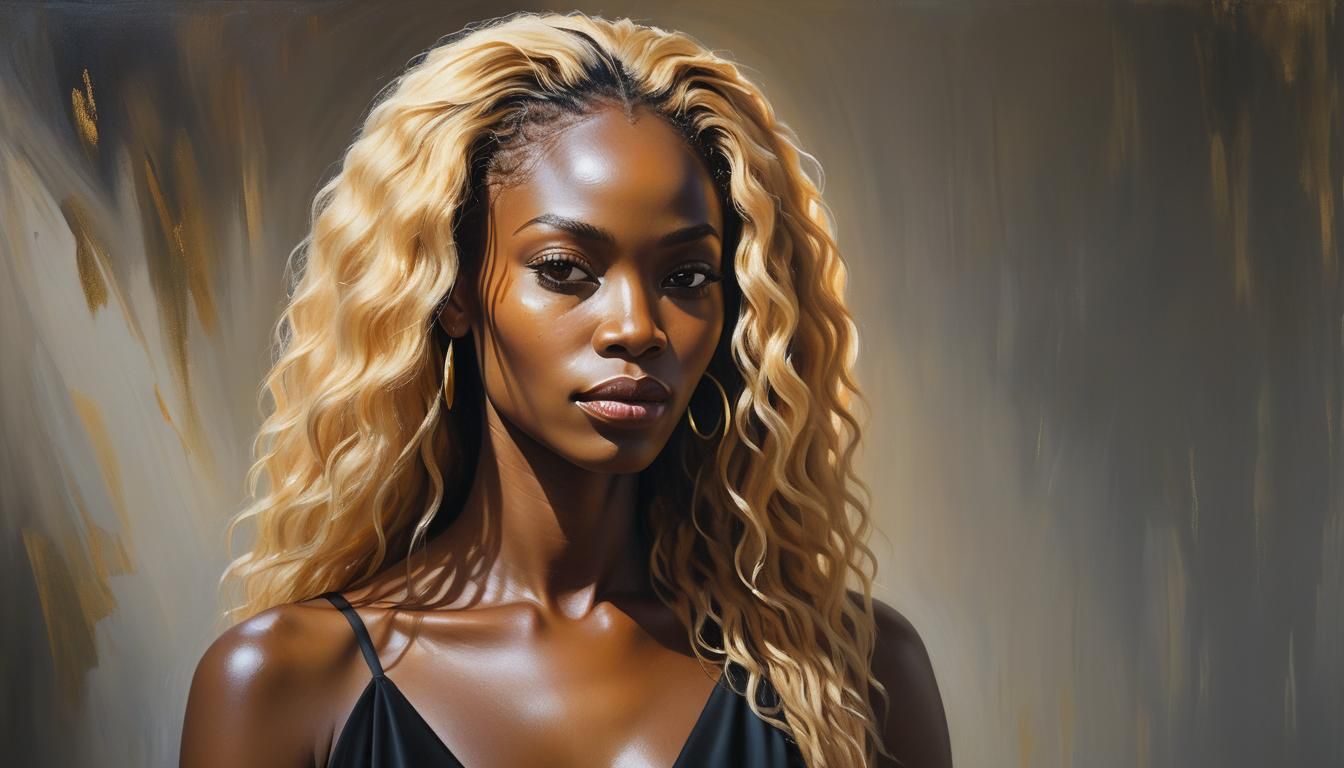 Elegant African Woman in Neo-Expressionist Oil Painting