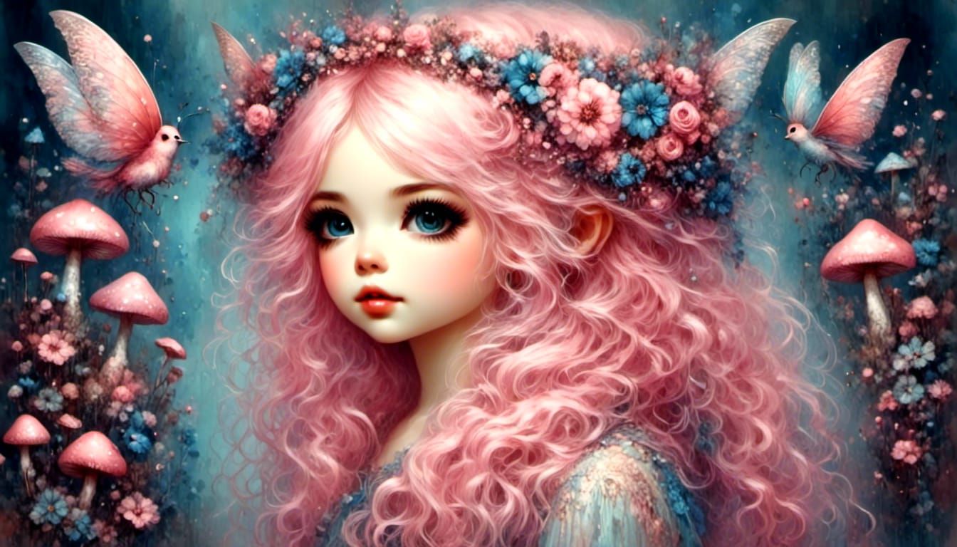 Pixie in Mushroom Fairyland with Gradient Wings