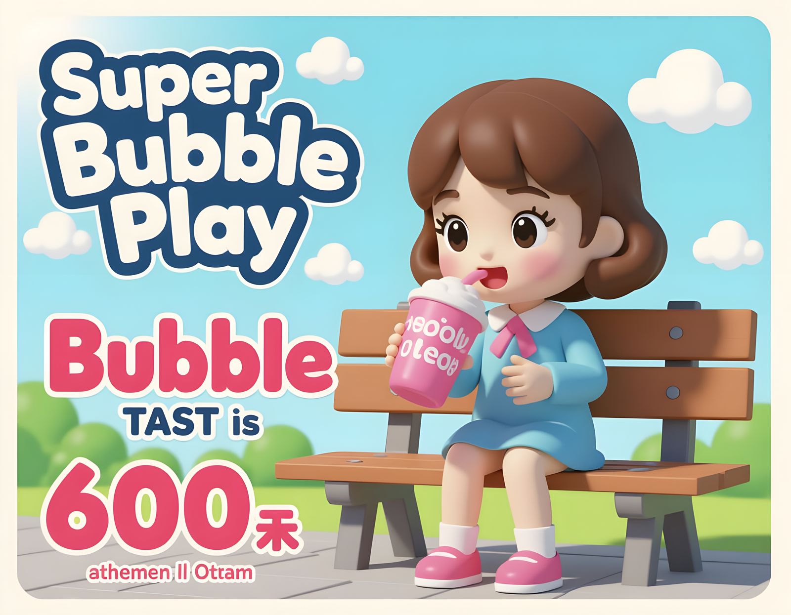 Kawaii Play-Doh Character Drinks Bubble Soda: 60s Japanese A...