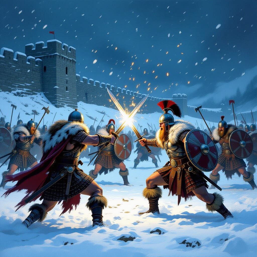 Viking-Roman Combat at Hadrian's Wall in Winter
