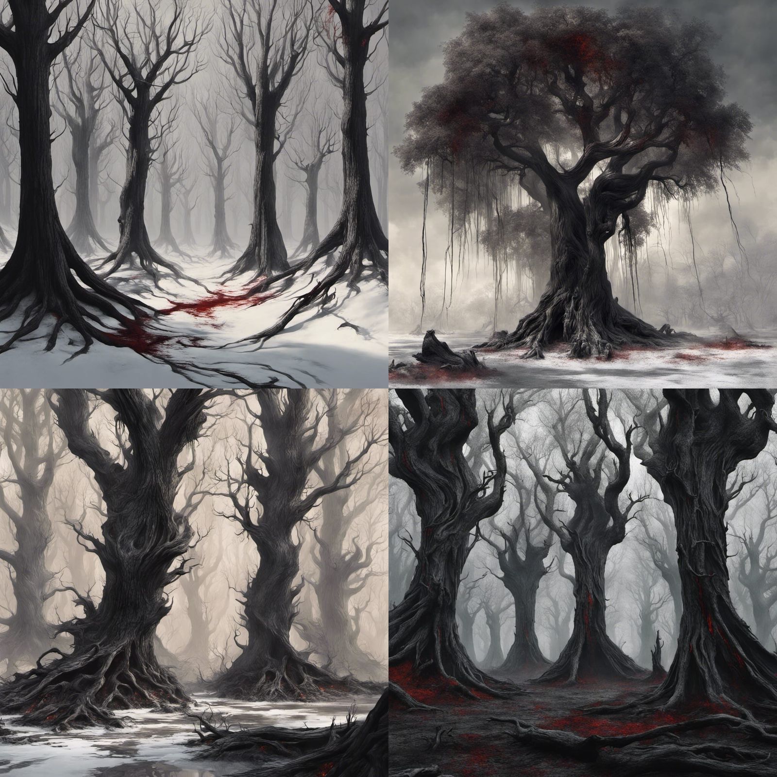 Dark Fantasy Forest of Twisted Trees in Matte Painting