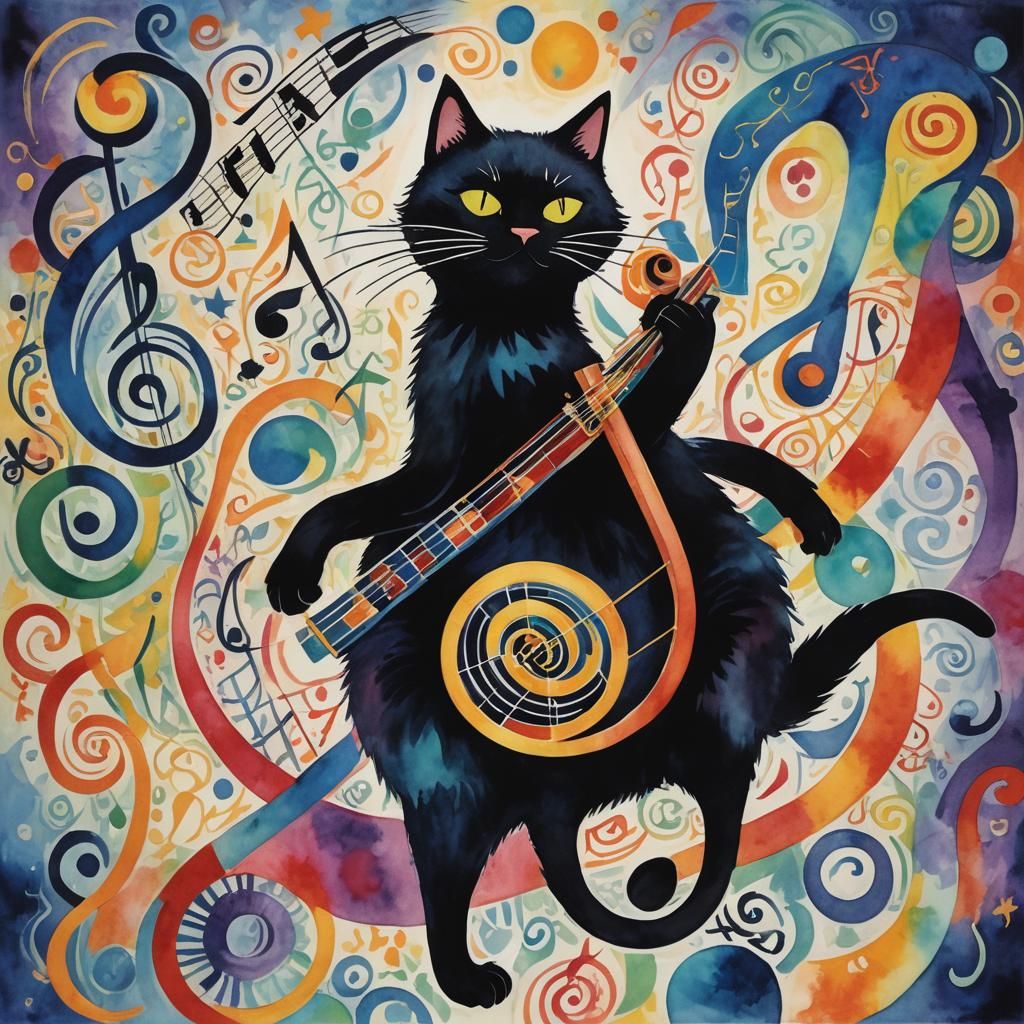 Surrealistic spooky  jazz scene spooky Halloween  black cat ...