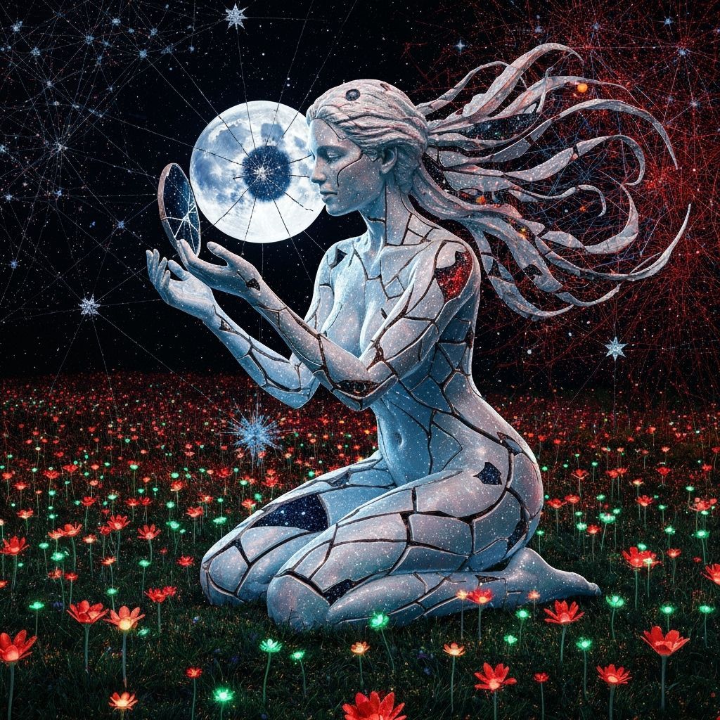 Ethereal Stardust Woman Sculpture in Surrealist Style