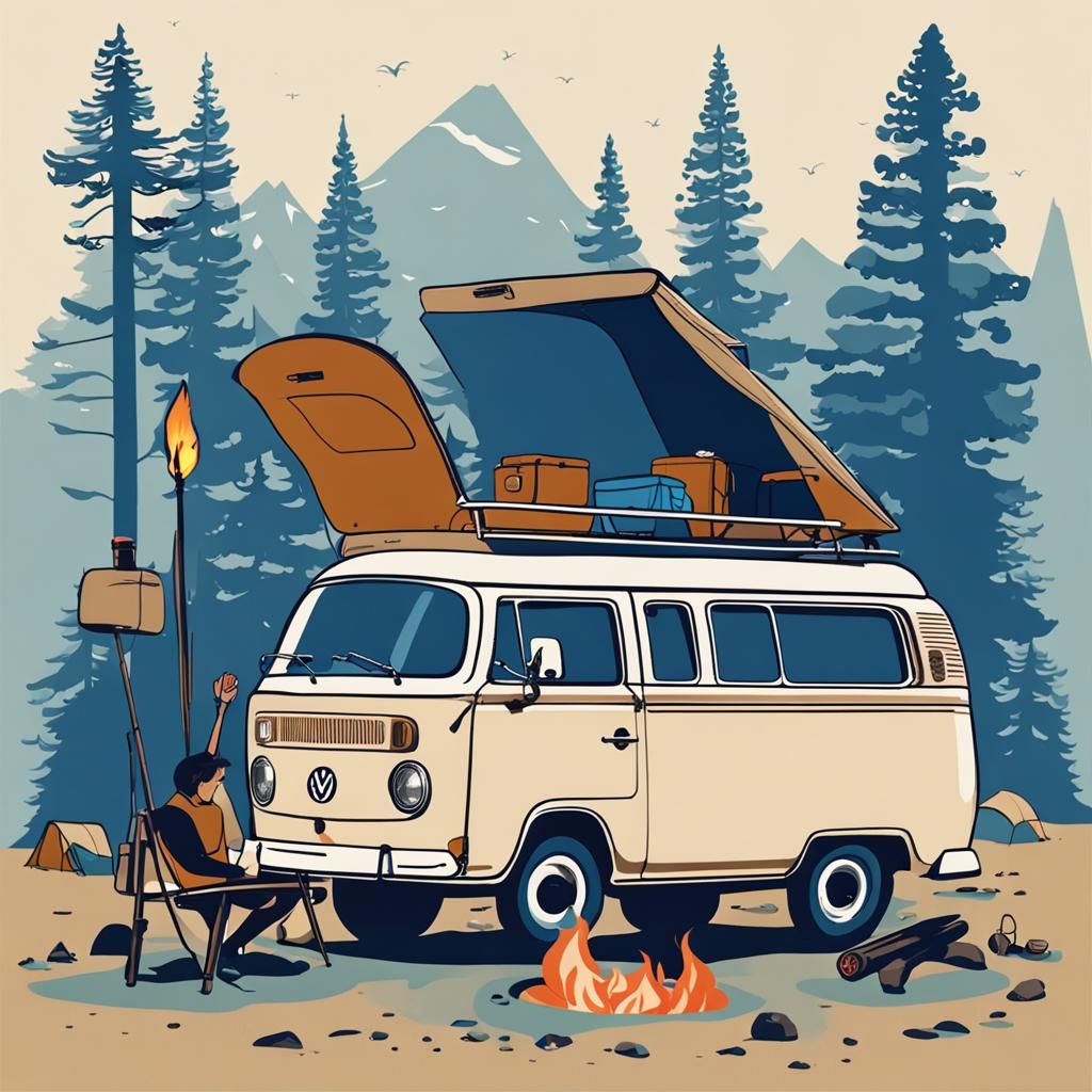 Modernized Camping Van at Wilderness Campsite