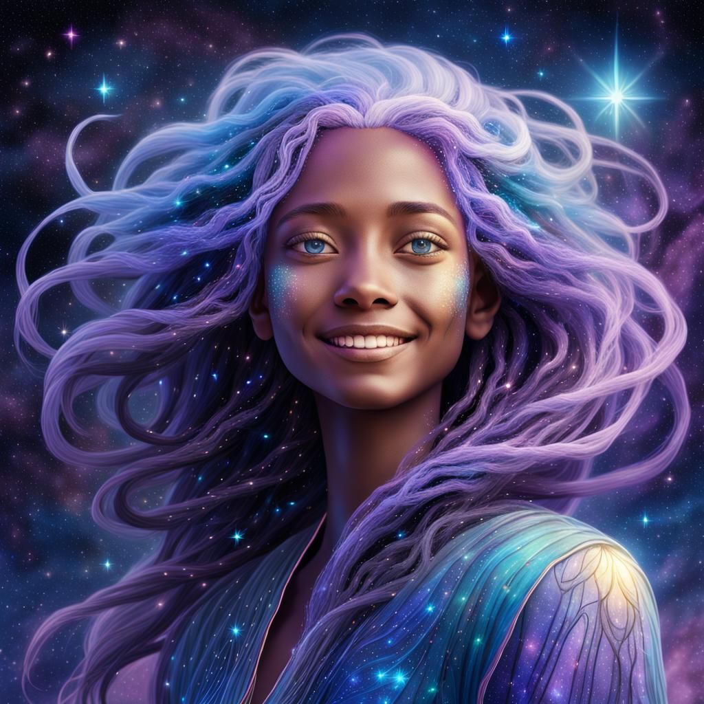 Pleiadian Starseed in Starry Night: Hyperrealistic Concept A...