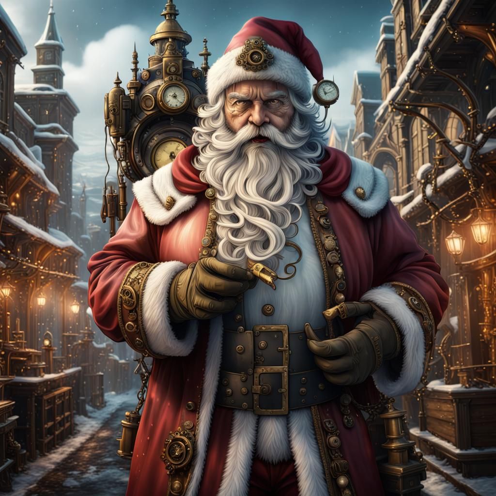 Steampunk Santa in Detailed Matte Painting Style