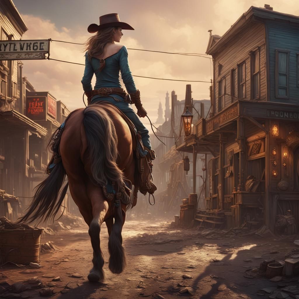 Young Cowgirl Ready for a Fight: Detailed Matte Painting