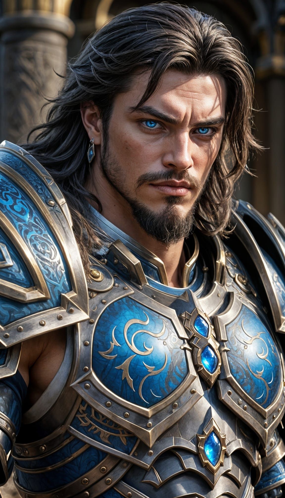 Mighty Armored King with Blue Eyes: Hyperrealistic Fantasy