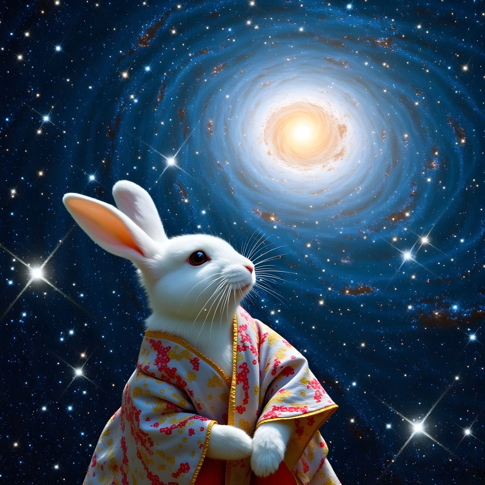 Moon Rabbit Dreams of Stars in Whimsical Japanese Style