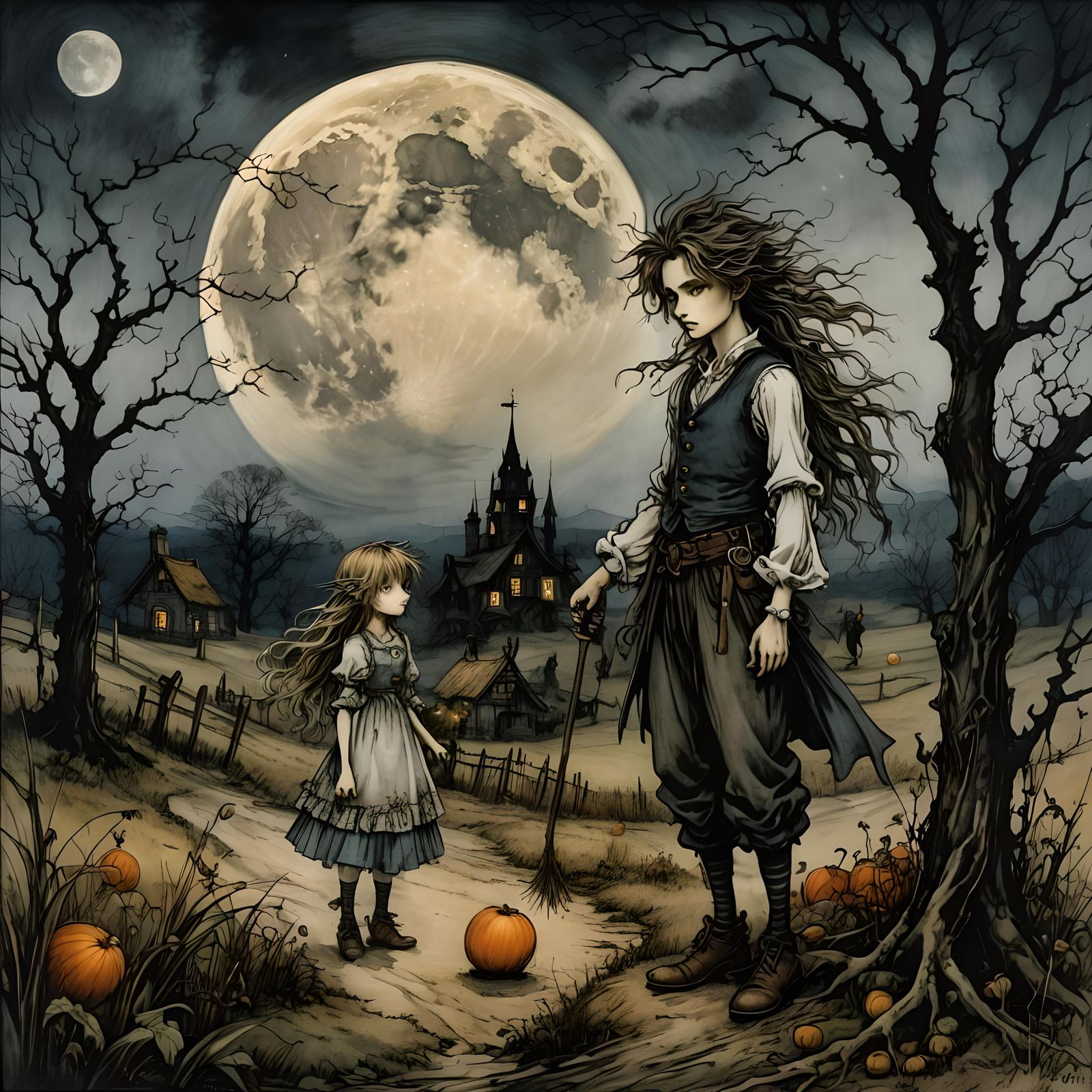Harvest moon, By arthur rackham, by tim  burton