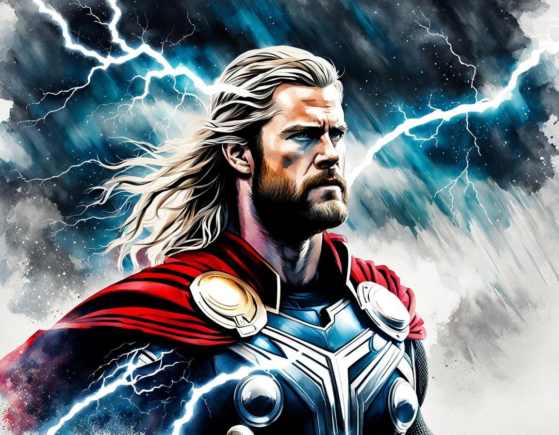 Thor: Double Exposure Splash Art in Watercolor