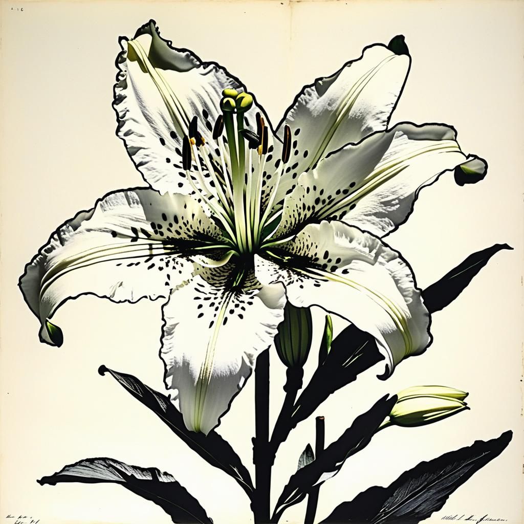 Surreal Watercolor Illustration of a Delicate Lily Blossom