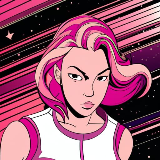 Pink Haired Space Babe in Raypunk Comic Art