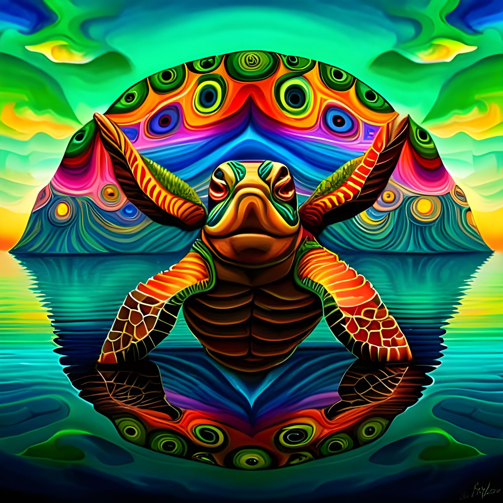 Psychedelic Turtle in Maximalist Style