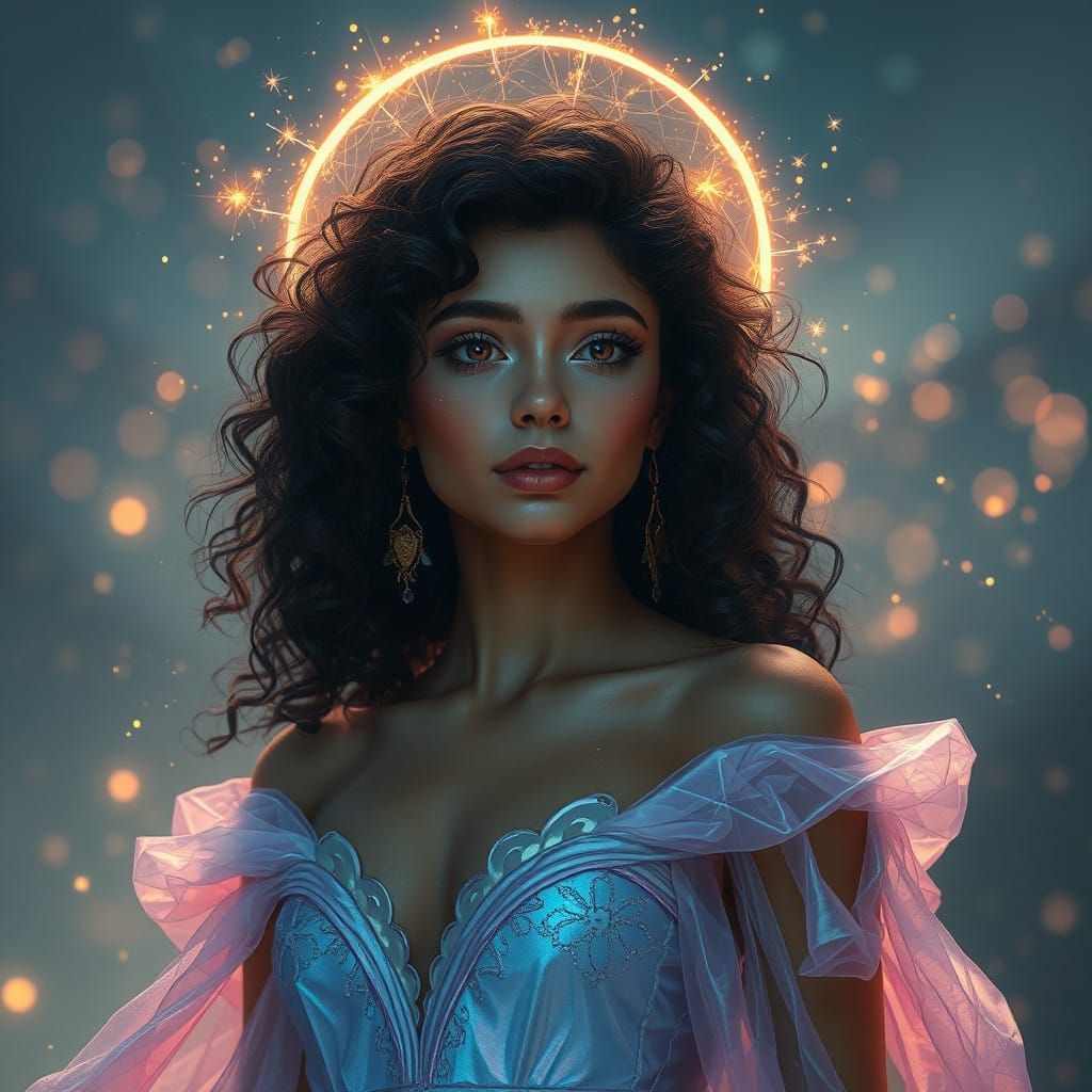 Glowing Young Woman in a Futuristic Realism Style