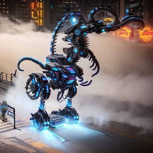 Cyberpunk Displacer Beast in Dystopian Cityscape