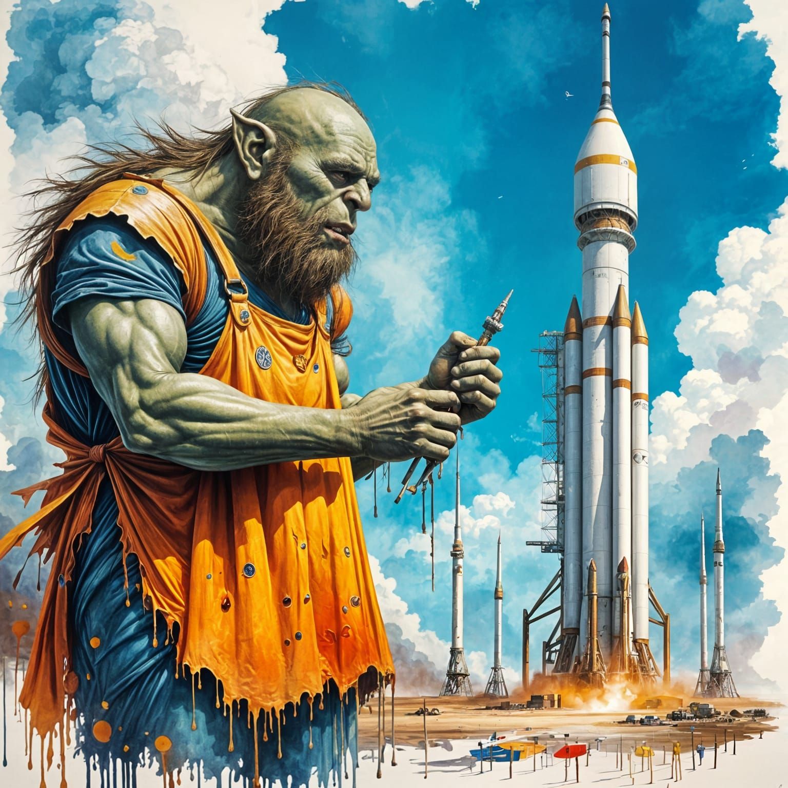 Whimsical Ogre Paints Blue Saturn V