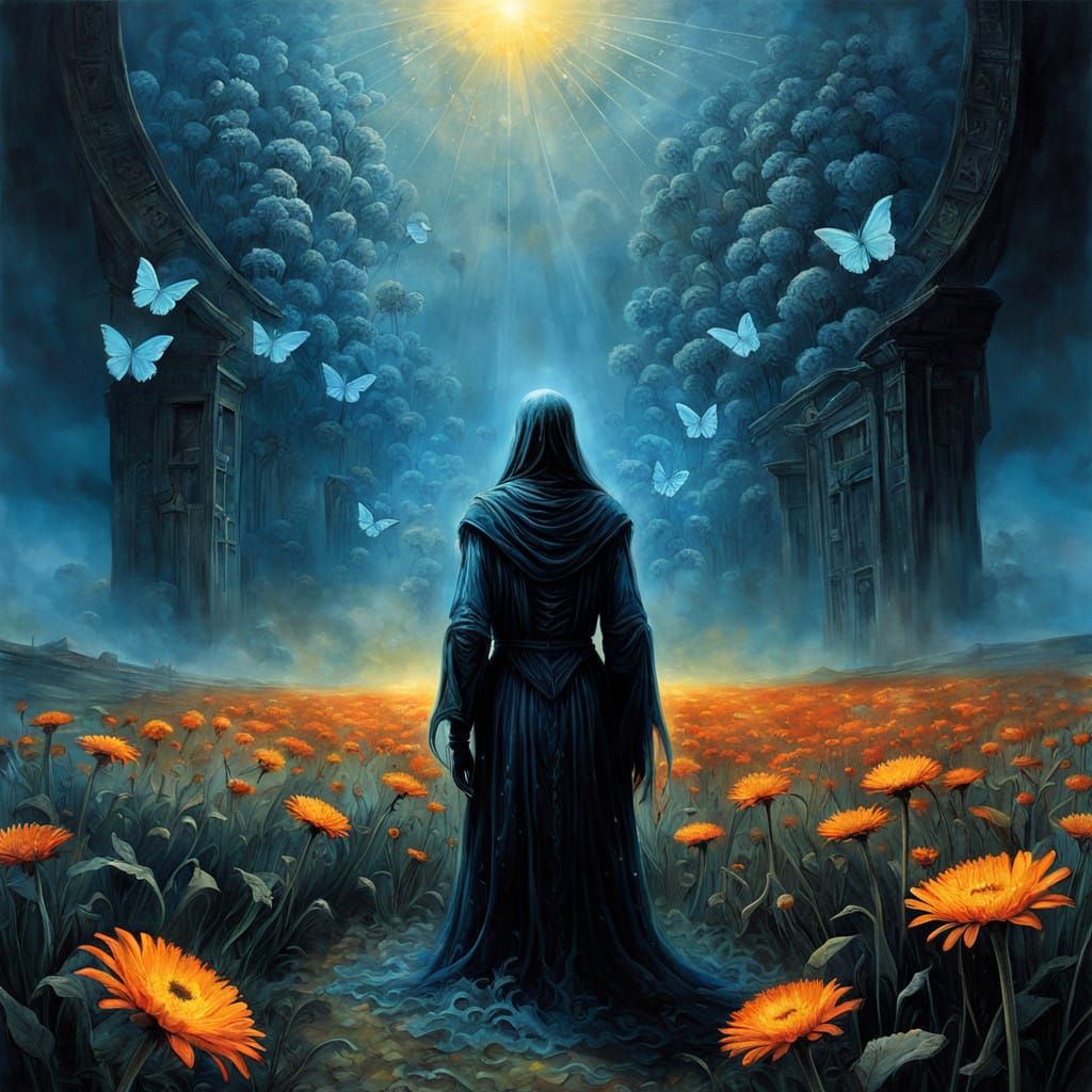 Ethereal Light vs Ominous Shadows in a Surrealist Landscape