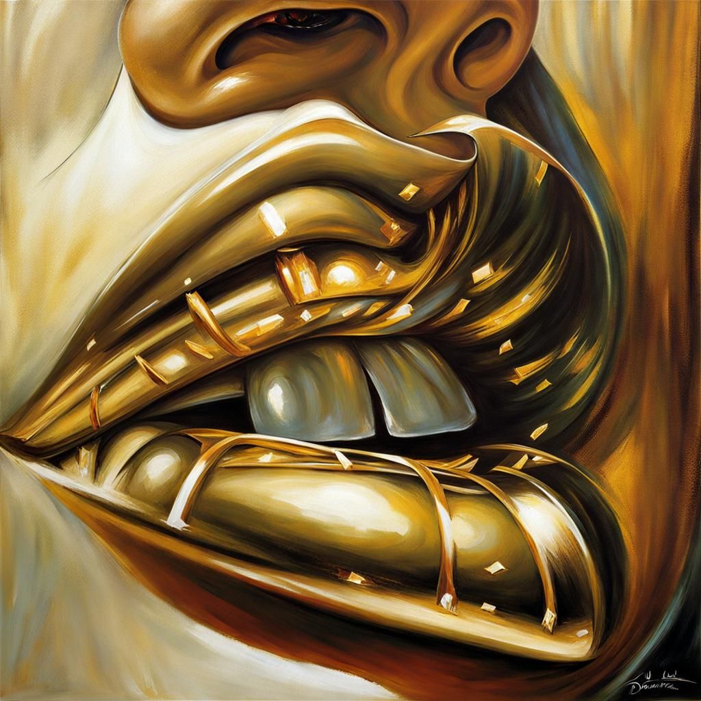 Luscious Golden Lips in Elegant Advertising Art